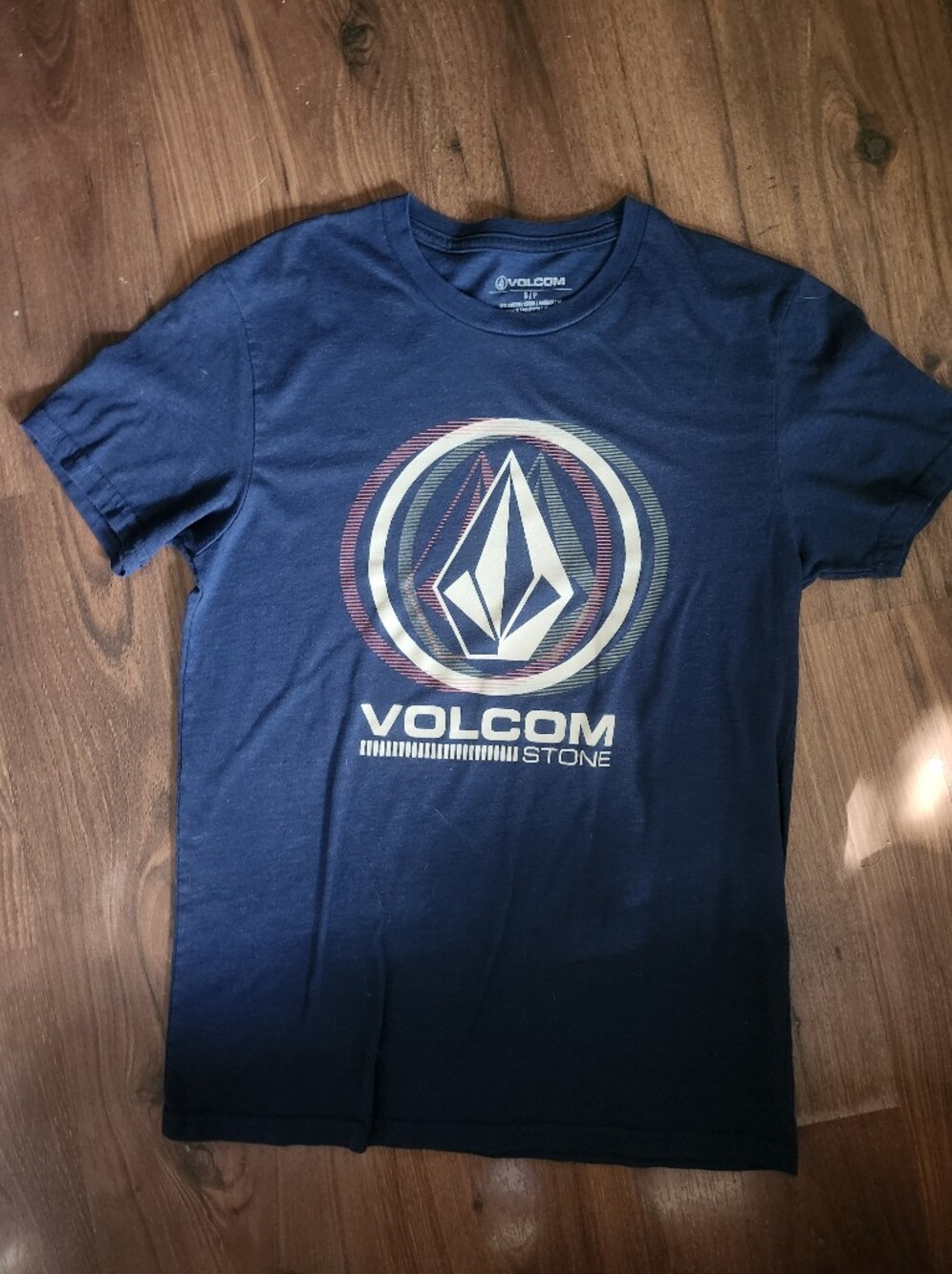 Volcom Navy Short-Sleeve Logo Tee with Multicolor Ring